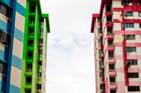 I believe Blk 1 is green, Blk 2 is red, Blk 3 is yellow and Blk 4 is blue.  This is an attempt at a symmetrical shot. With the slightly overcast skies, the lighting was a challenge I was game for. Post-processing did the job of bringing out the true vibrancy of what I witnessed with my own eyes.